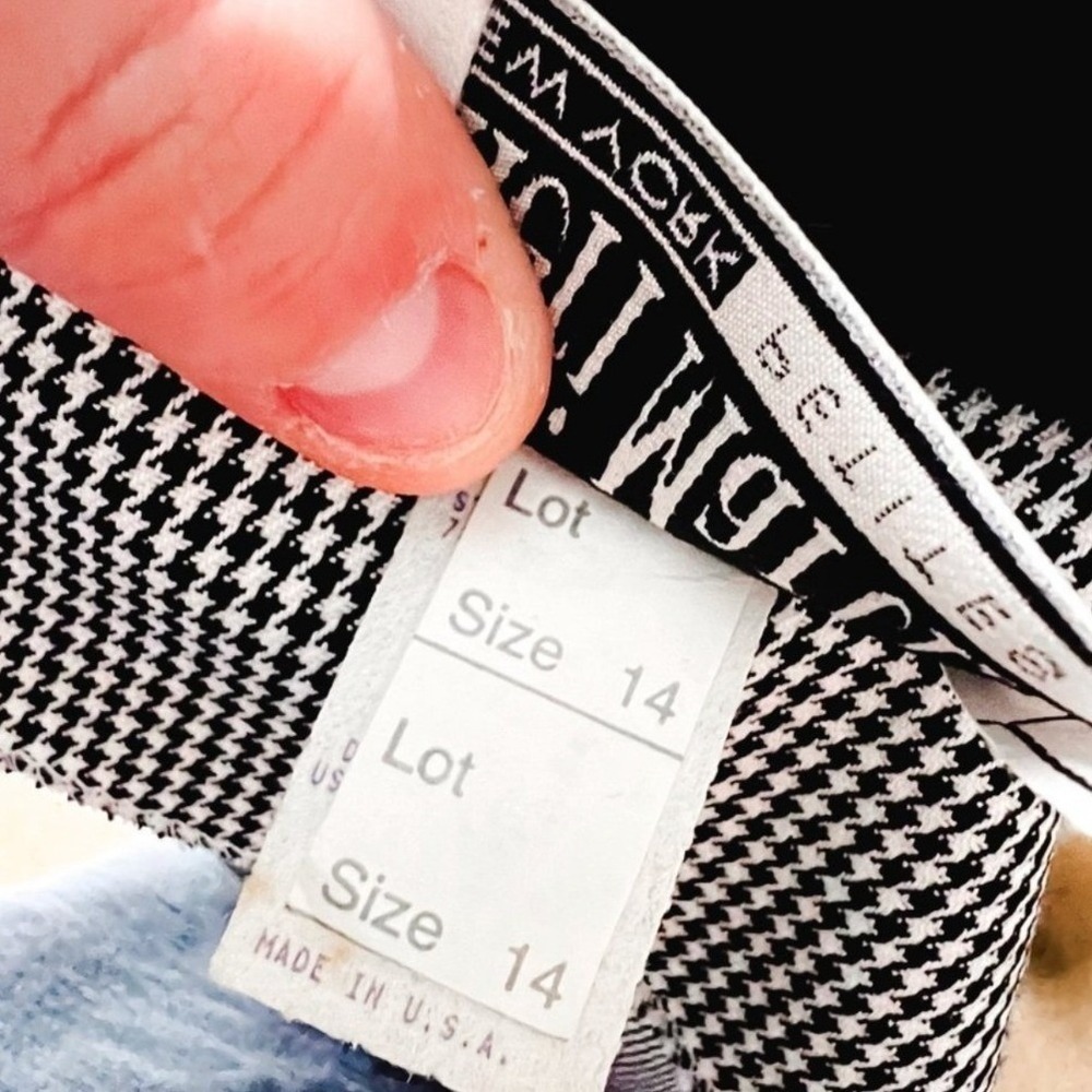 Sheri Martin Vintage Houndstooth Cropped Blazer Velvet Collar Black White 14P - Picture 6 of 8